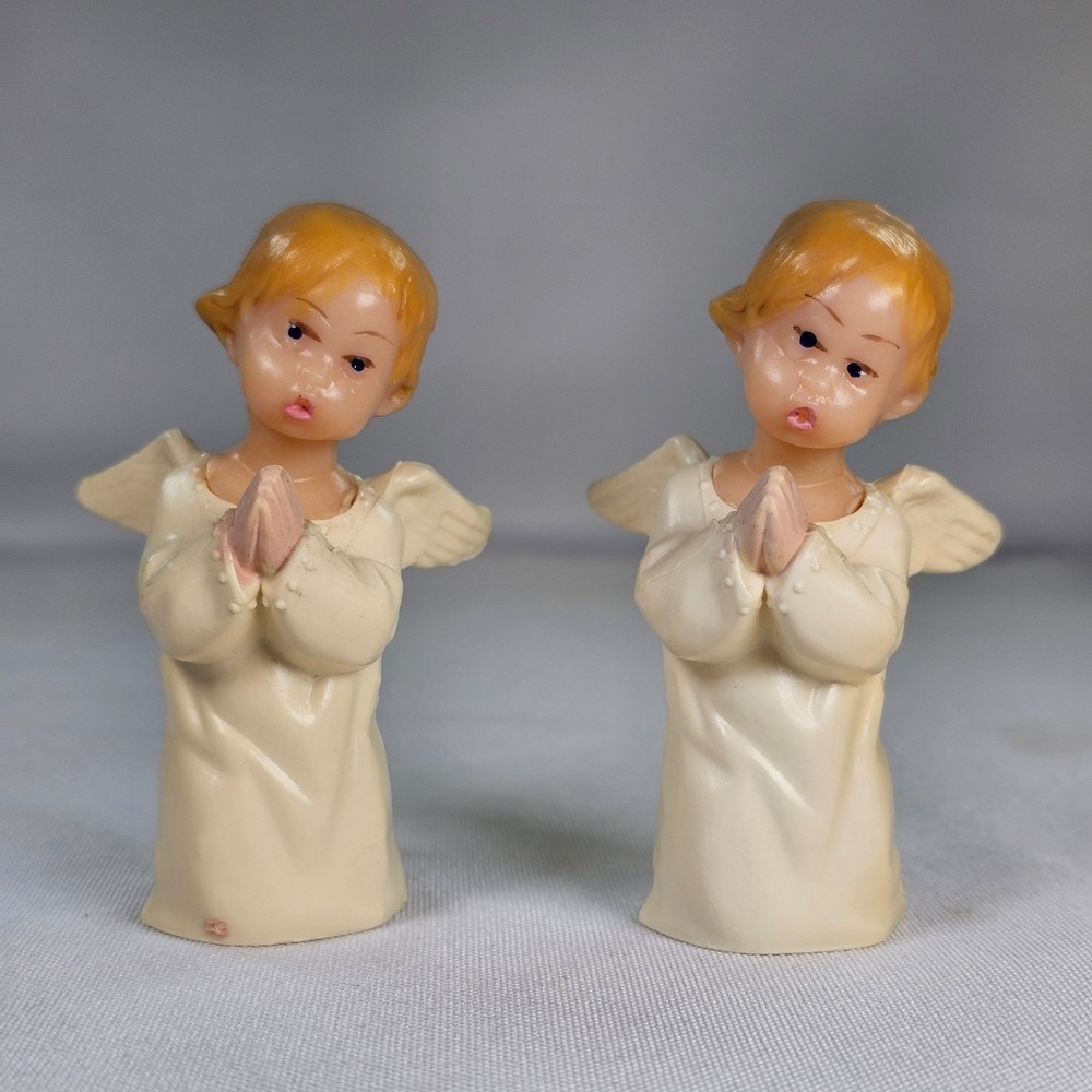 Vintage 1973 Wilton Praying Angel Figurines Set of 2 Plastic 1001-309